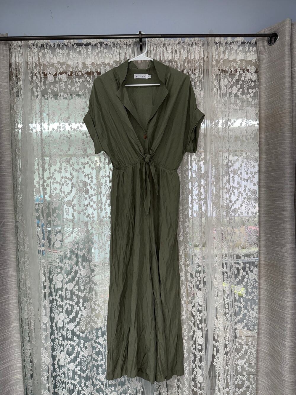 Petal and Pup archie olive green tie front jumpsuit size 4